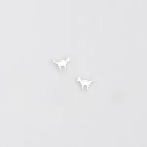 Silver Cat Stud Earrings - Minimalist Feline Jewelry for Cat Lovers  Handcrafted  Hypoallergenic