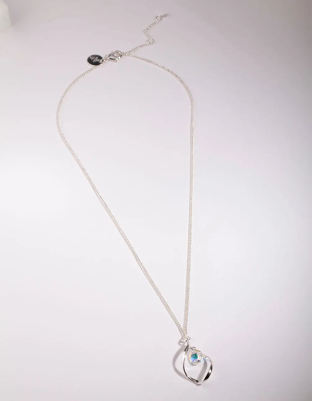 Silver Diamond Simulant Drop Twist Necklace