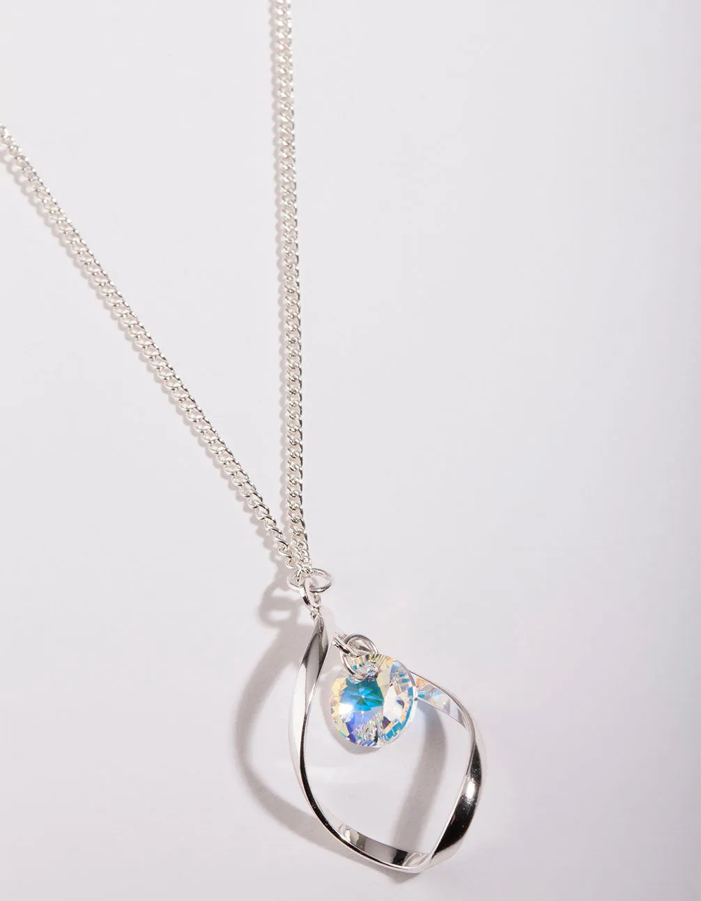 Silver Diamond Simulant Drop Twist Necklace