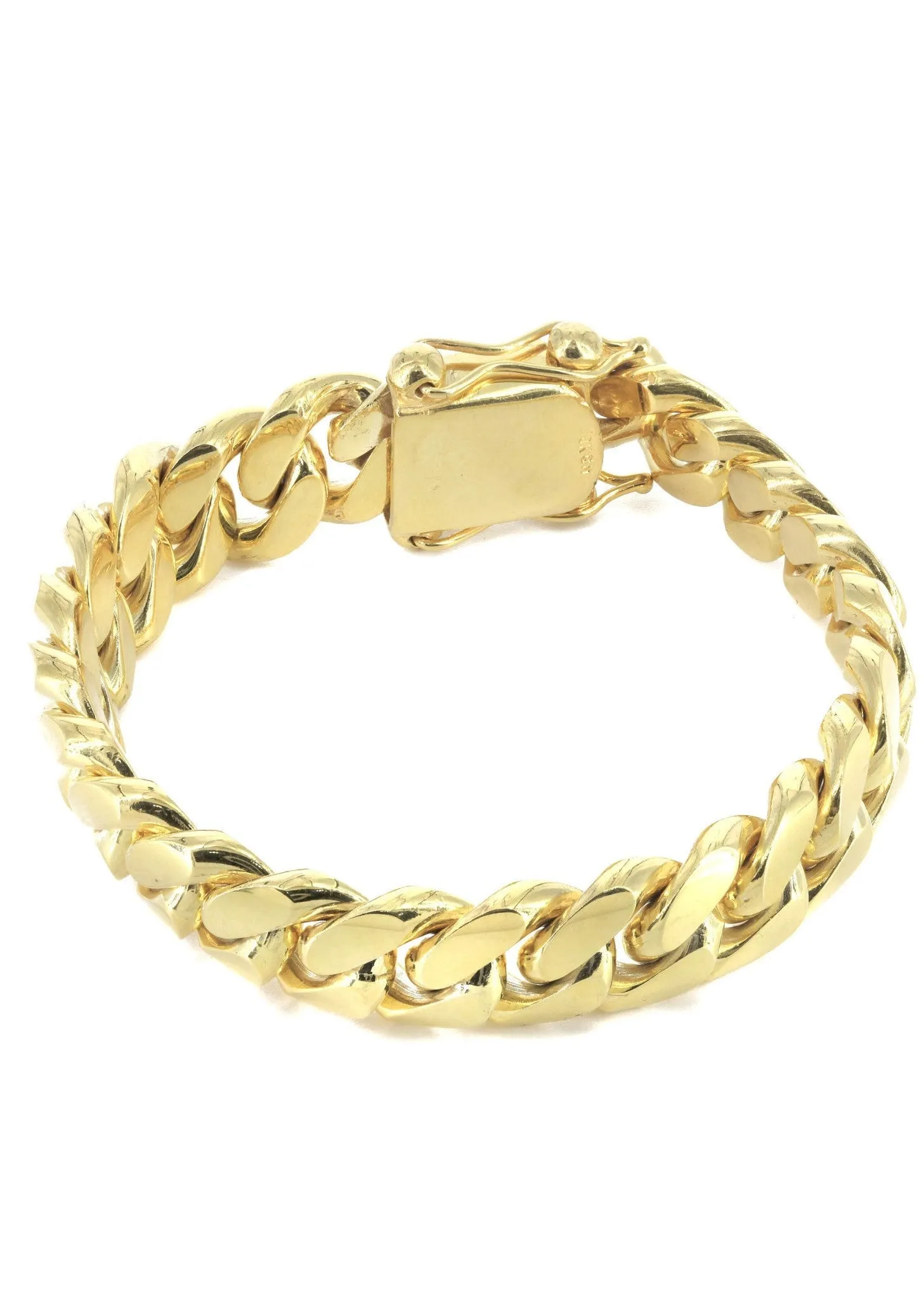 Solid Mens Miami Cuban Link Bracelet 10K Yellow Gold