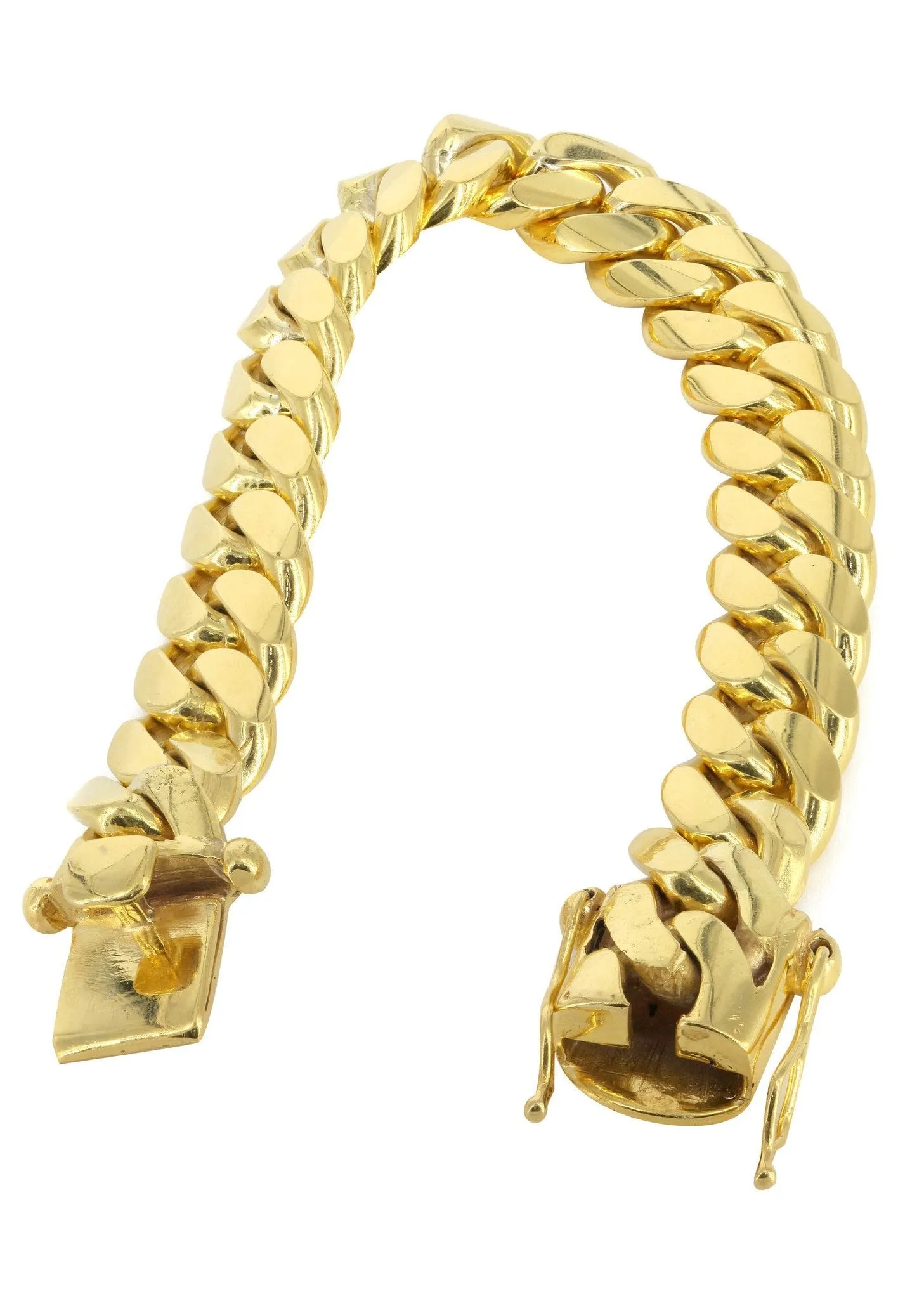 Solid Mens Miami Cuban Link Bracelet 10K Yellow Gold