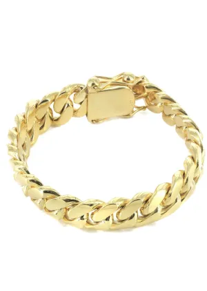 Solid Mens Miami Cuban Link Bracelet 10K/14K Yellow Gold