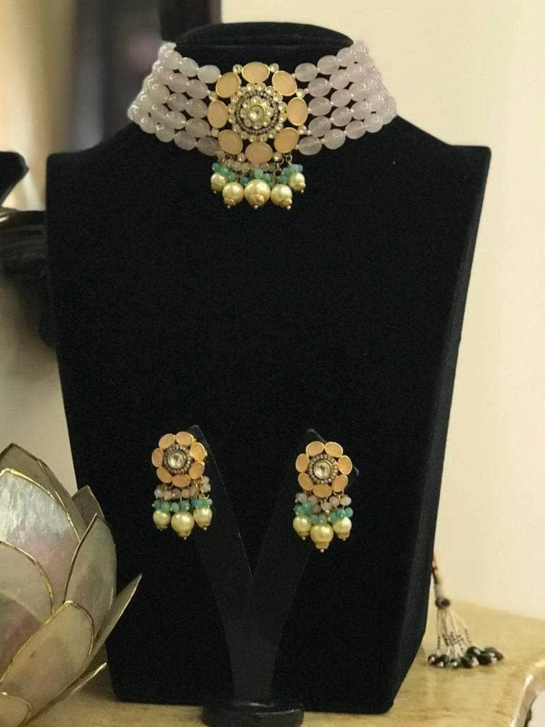 Sonal Chauhan In Precious Choker Beaded Necklace Set