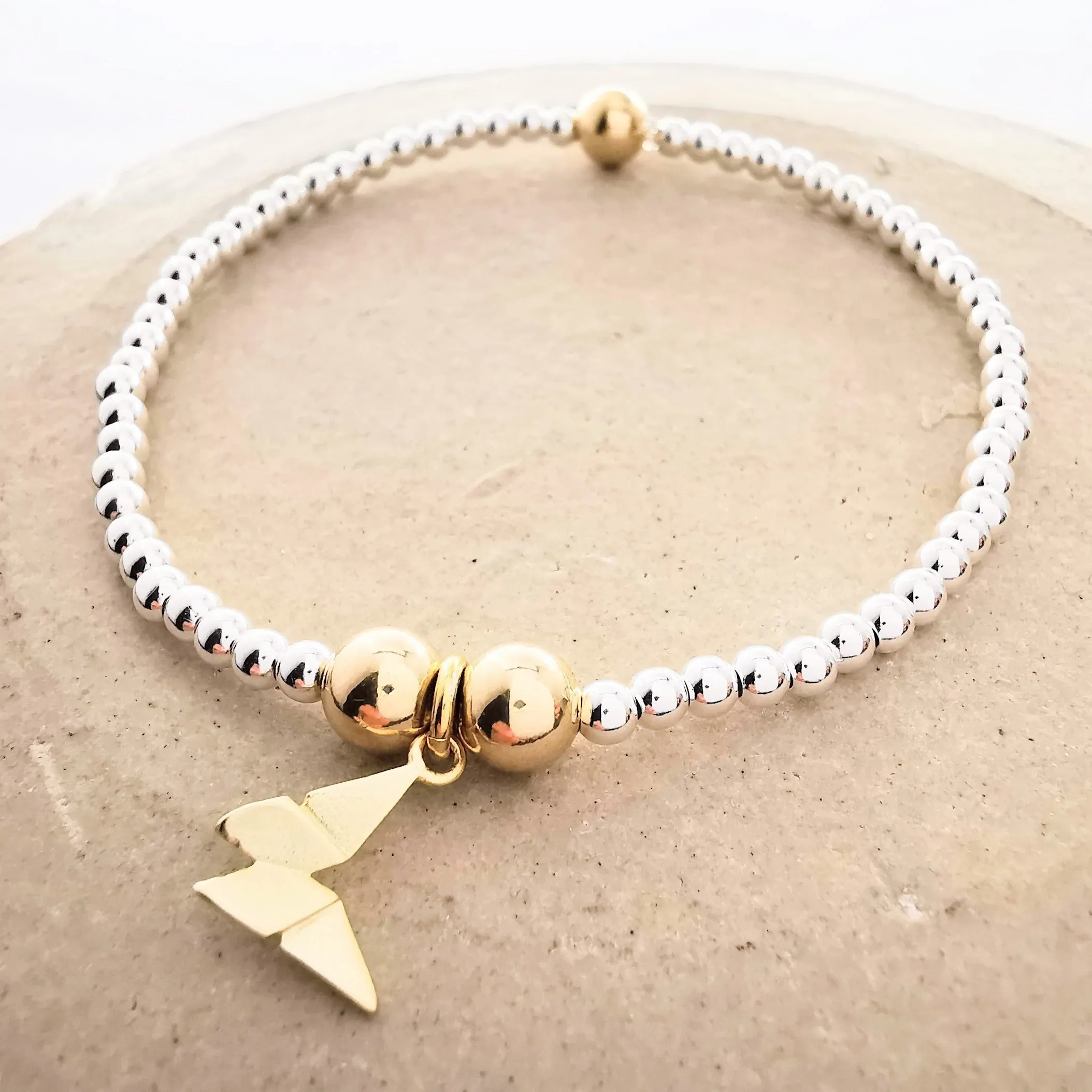 SOPHIA - Sterling Silver & Gold Bead Butterfly Bracelet