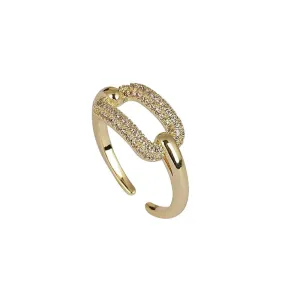 Square Gold & Zircon Hollow Metal Open Ring with Gothic Design