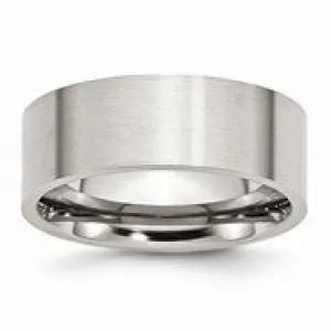 Stainless Steel Flat 8mm Brushed Wedding Band Ring