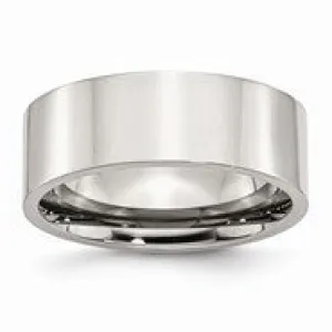 Stainless Steel Flat 8mm Polished Wedding Band Ring