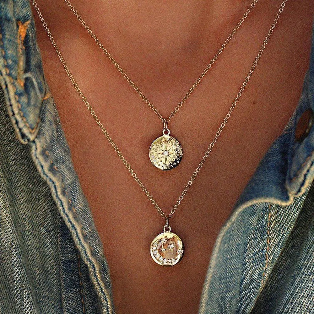 Star and Moon Mini Disc Necklace