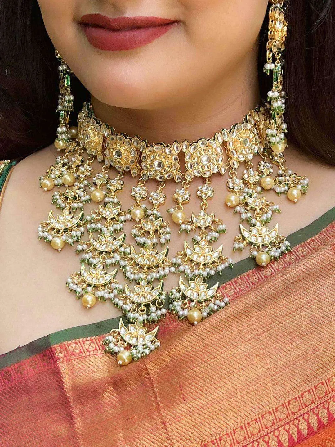 Statement Kundan Green Drops Choker