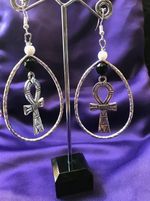 Statement Silver Earrings with Ankh Charm