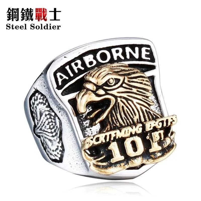 steel soldier 316l stainless steel men American the airborne screaming eagles ring personality punk jewelry as gift to bf