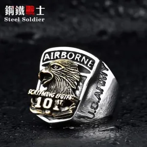 steel soldier 316l stainless steel men American the airborne screaming eagles ring personality punk jewelry as gift to bf