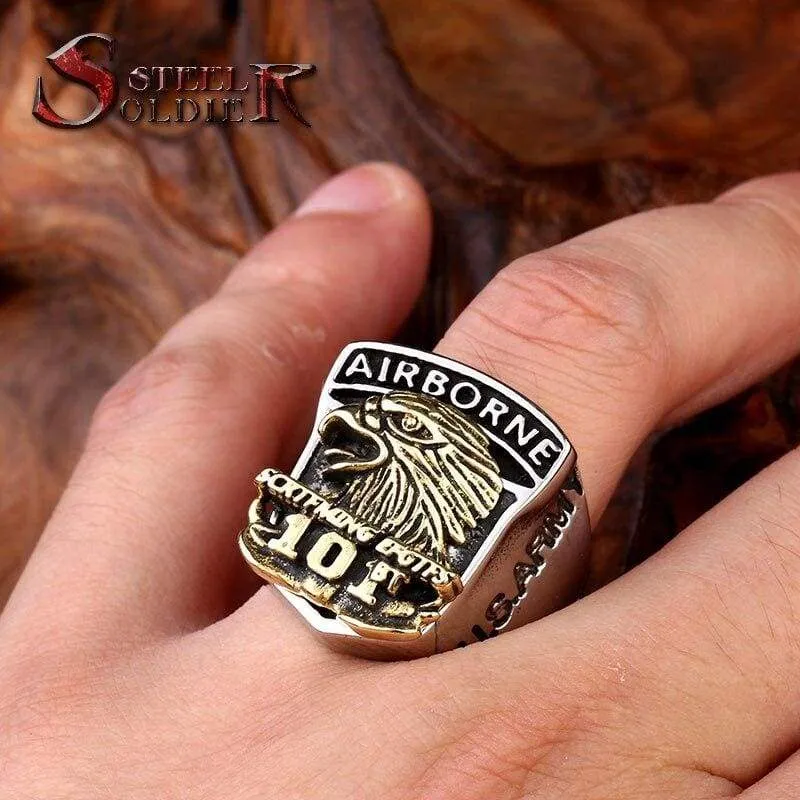 steel soldier 316l stainless steel men American the airborne screaming eagles ring personality punk jewelry as gift to bf