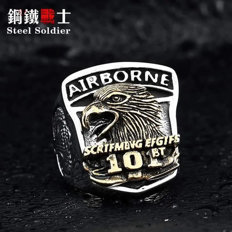 steel soldier 316l stainless steel men American the airborne screaming eagles ring personality punk jewelry as gift to bf