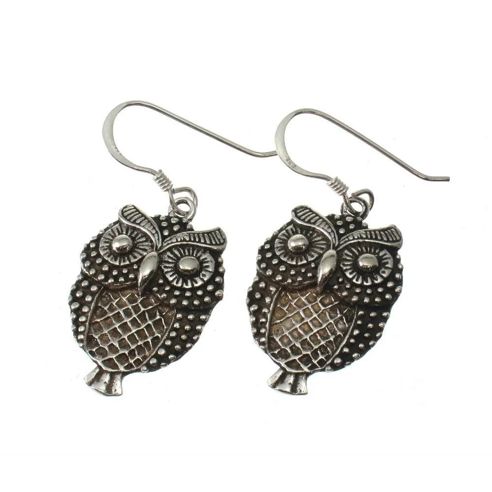 Sterling Silver Filagree Owl Earrings