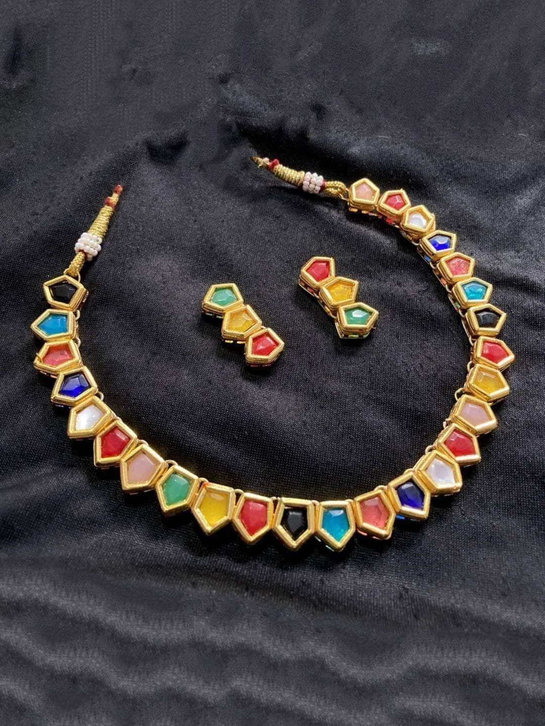 Stone Studded Navratna Choker Set