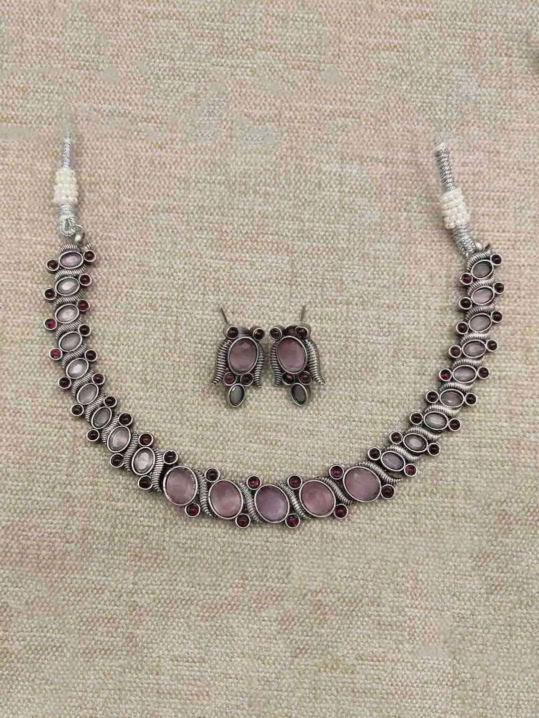 Stone Studded Oxidized Choker Set