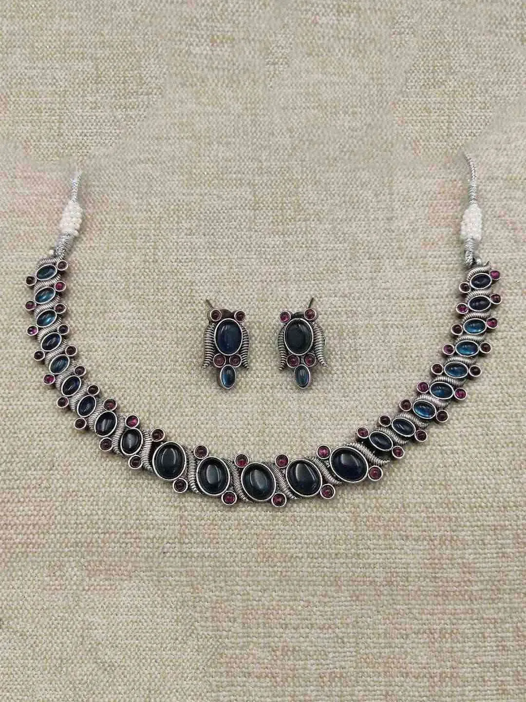 Stone Studded Oxidized Choker Set