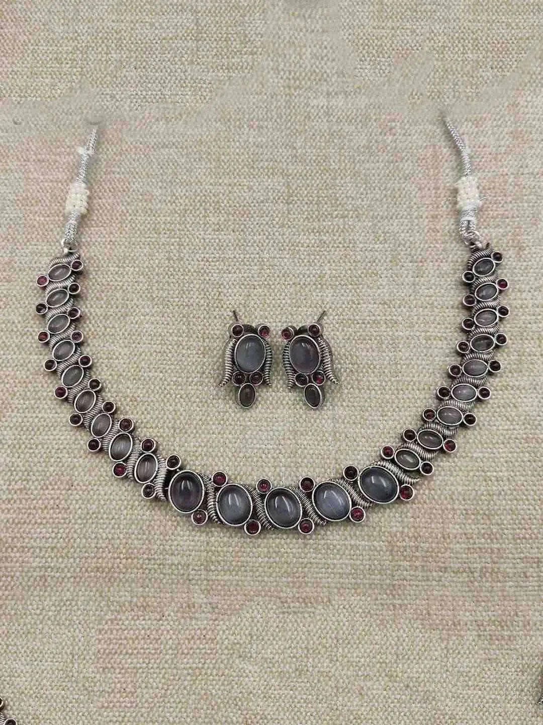 Stone Studded Oxidized Choker Set