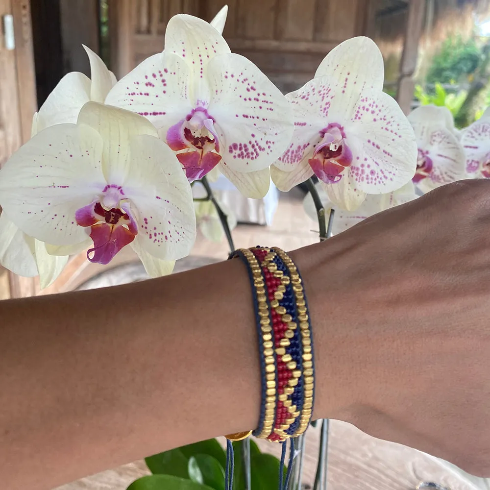 Taj Beaded Bracelet - Navy Blue & Red