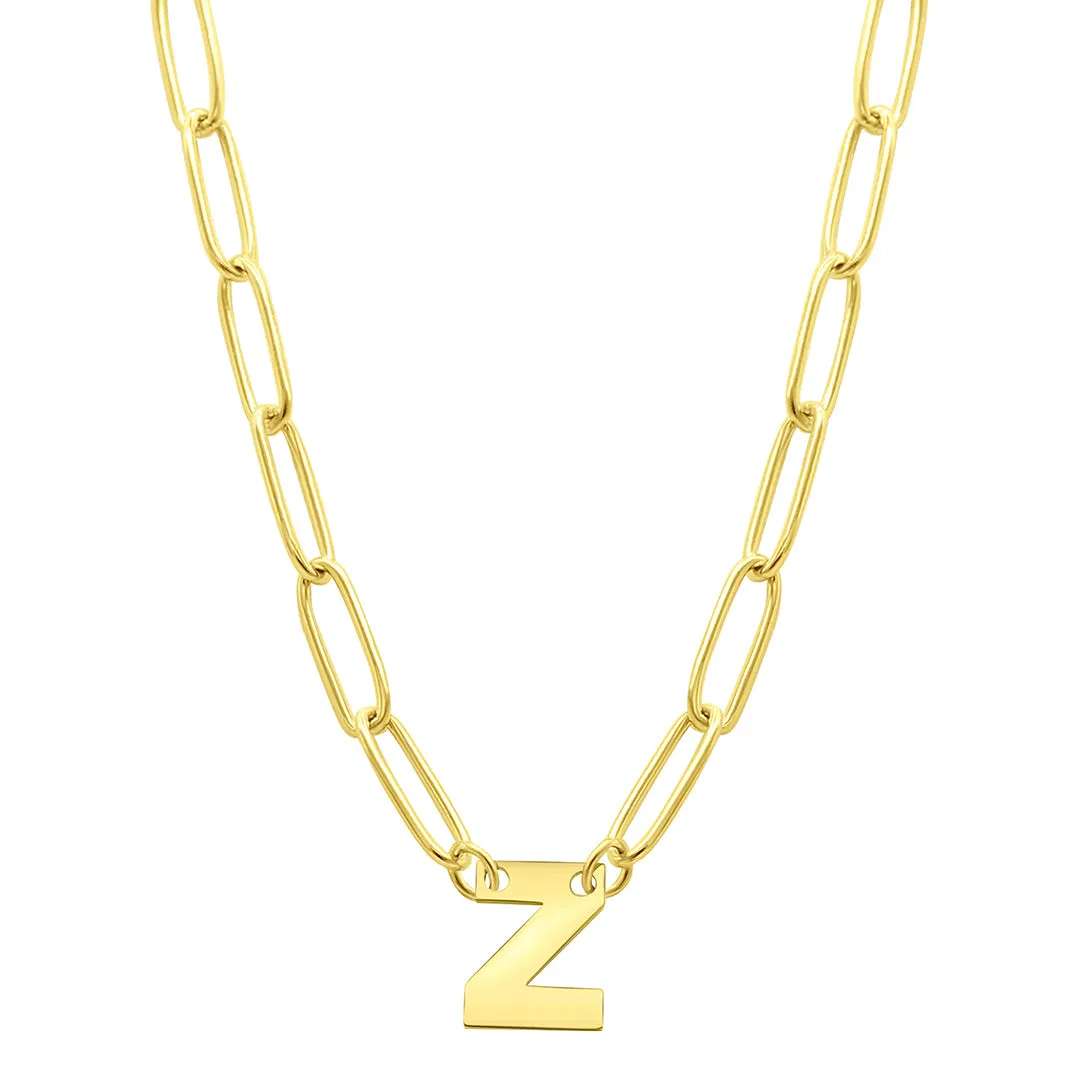 Tarnish Resistant 14K Gold Plated Mini Initial Paperclip Chain Necklace