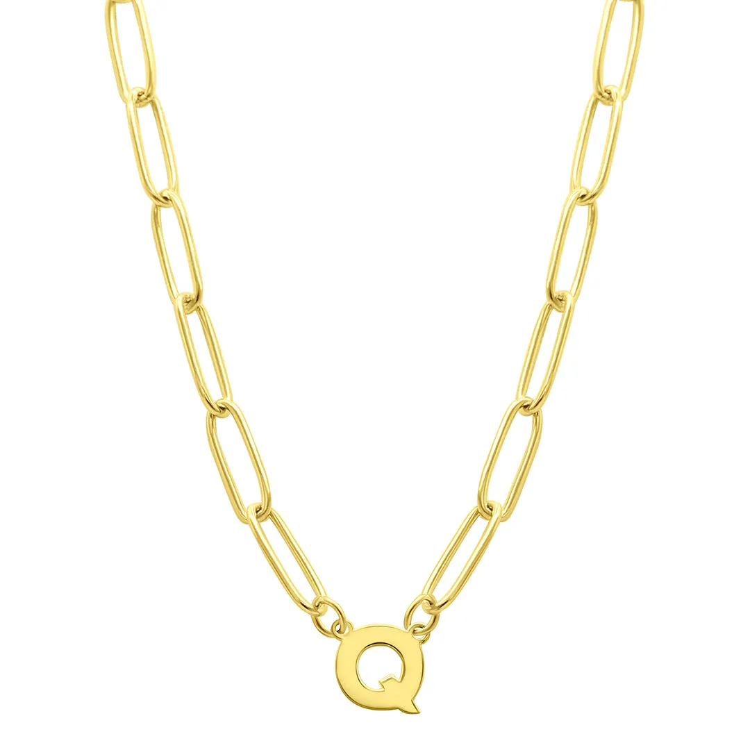 Tarnish Resistant 14K Gold Plated Mini Initial Paperclip Chain Necklace