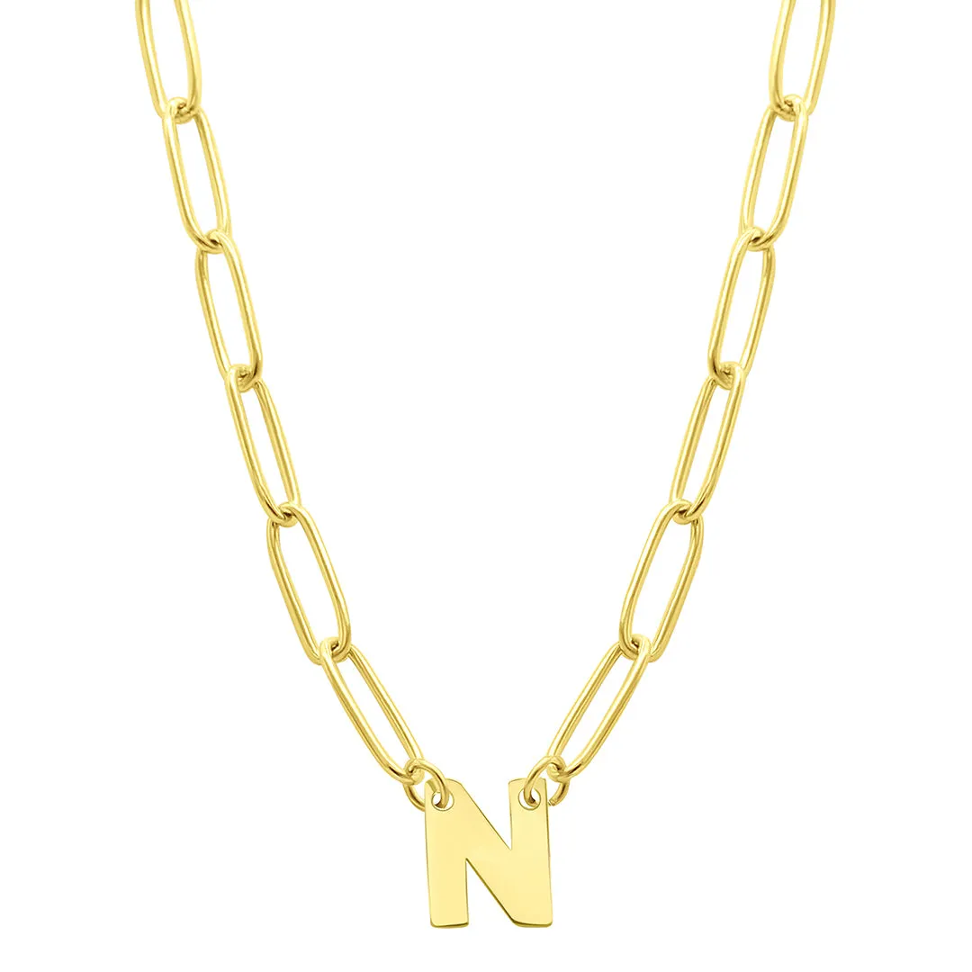 Tarnish Resistant 14K Gold Plated Mini Initial Paperclip Chain Necklace