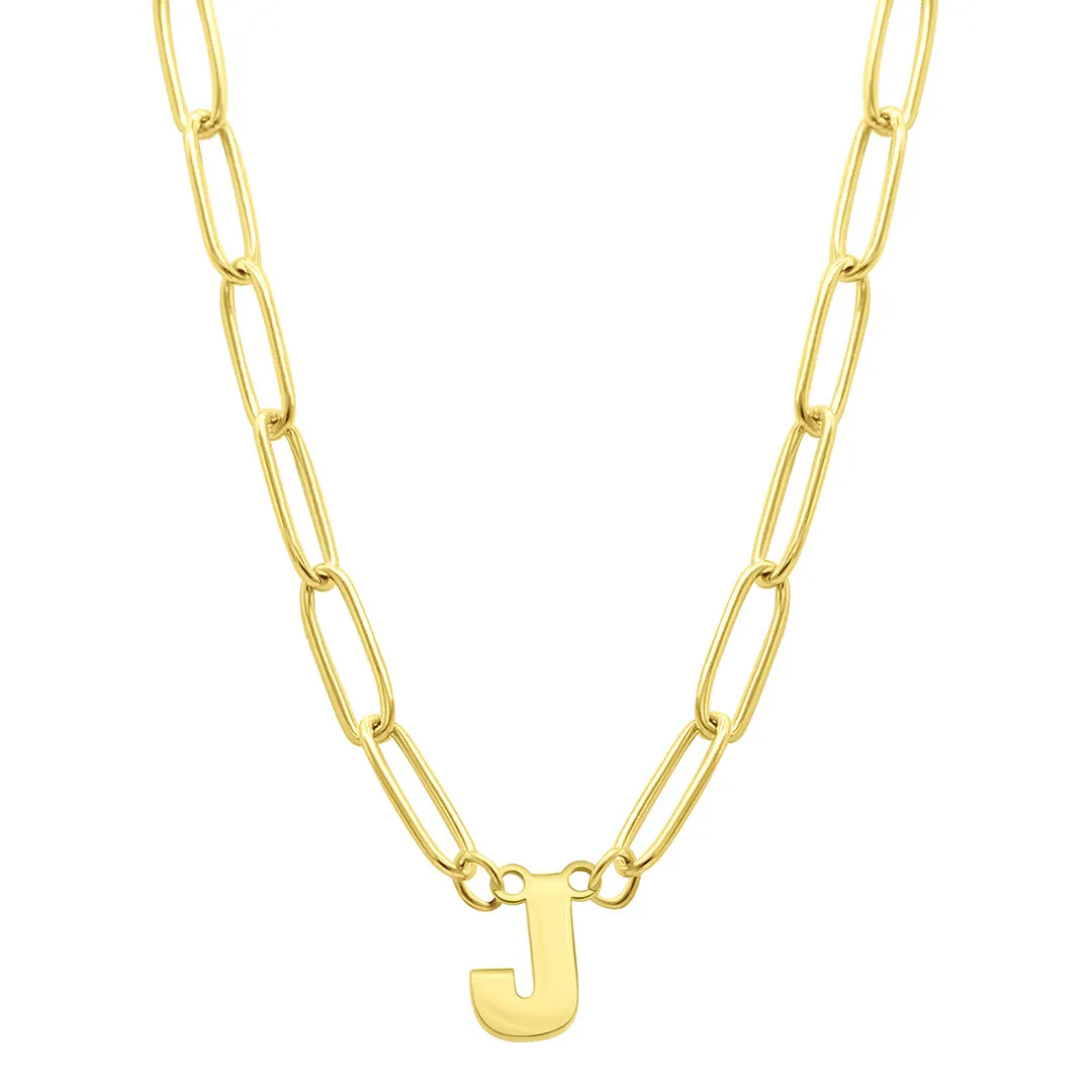 Tarnish Resistant 14K Gold Plated Mini Initial Paperclip Chain Necklace