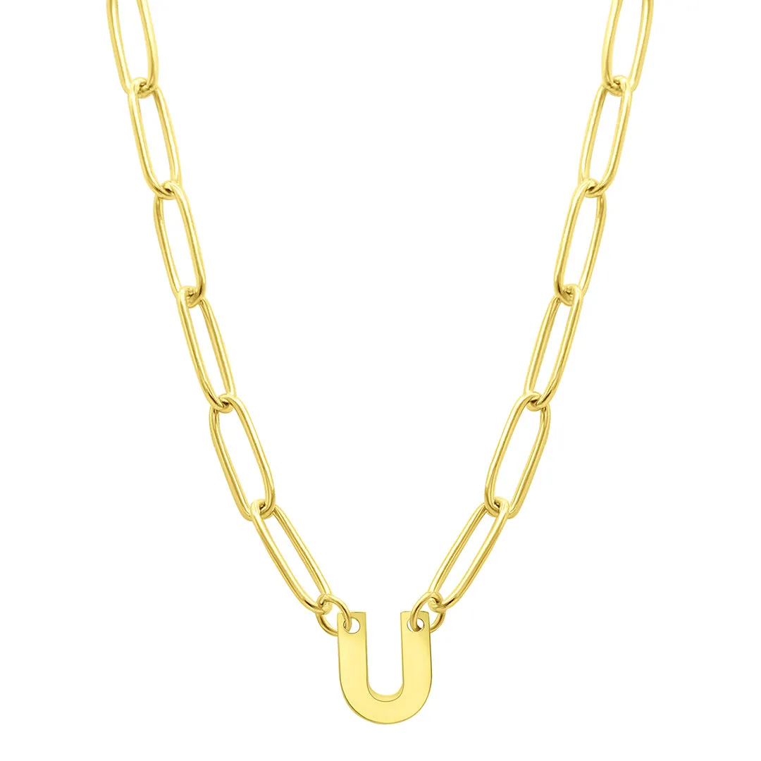 Tarnish Resistant 14K Gold Plated Mini Initial Paperclip Chain Necklace