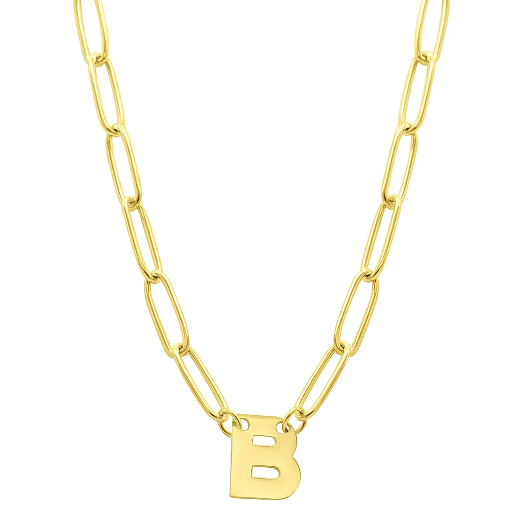 Tarnish Resistant 14K Gold Plated Mini Initial Paperclip Chain Necklace