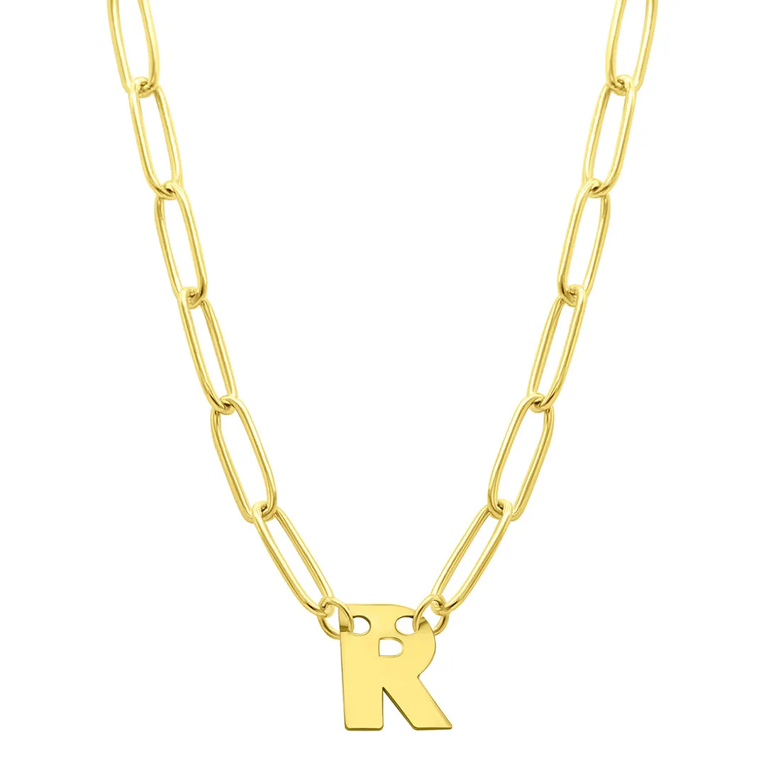 Tarnish Resistant 14K Gold Plated Mini Initial Paperclip Chain Necklace