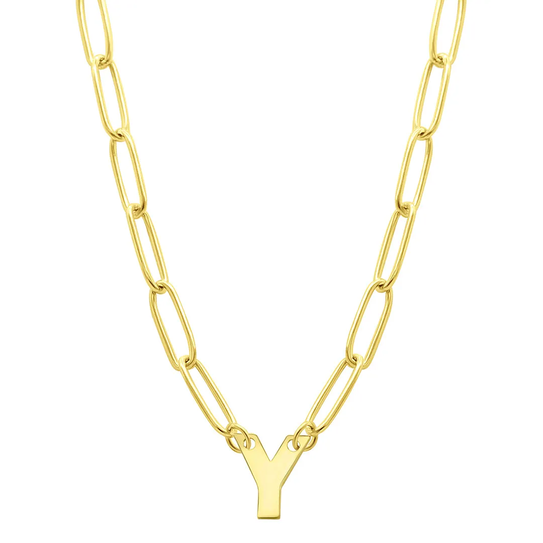 Tarnish Resistant 14K Gold Plated Mini Initial Paperclip Chain Necklace