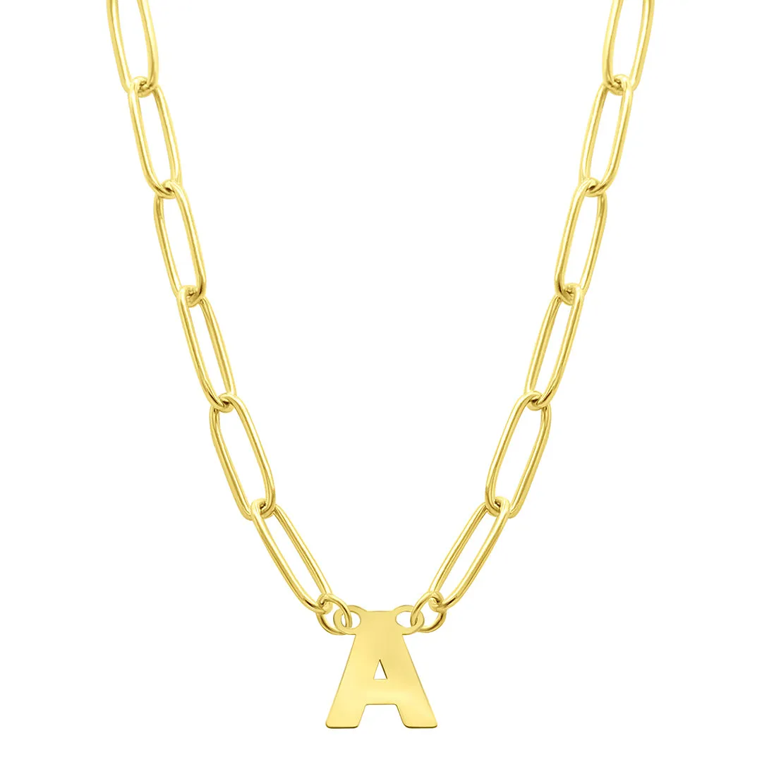 Tarnish Resistant 14K Gold Plated Mini Initial Paperclip Chain Necklace