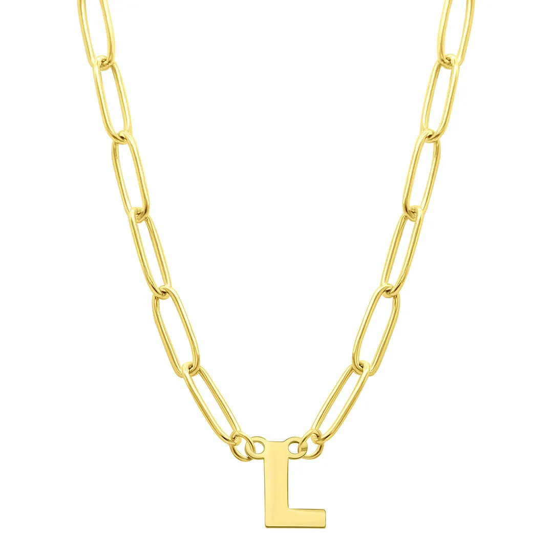 Tarnish Resistant 14K Gold Plated Mini Initial Paperclip Chain Necklace