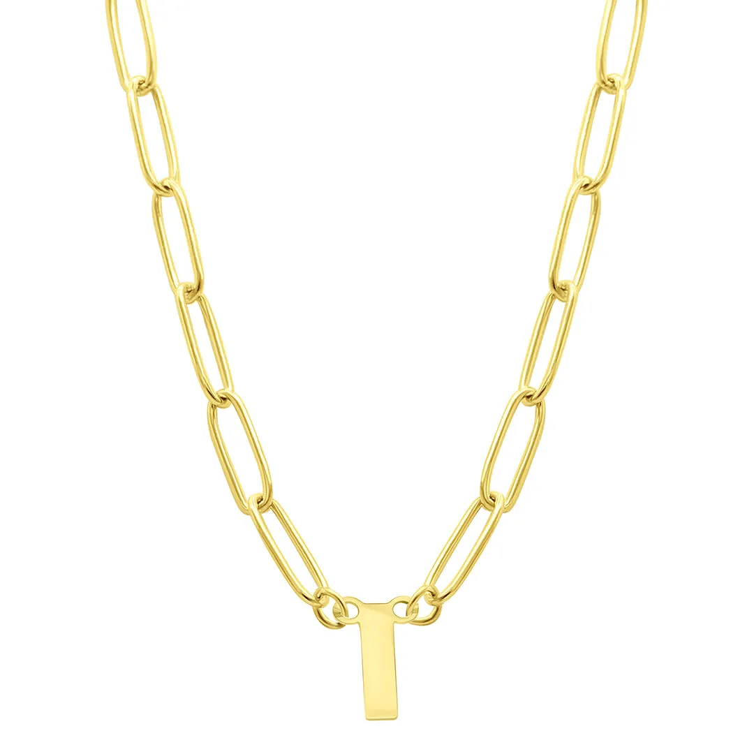 Tarnish Resistant 14K Gold Plated Mini Initial Paperclip Chain Necklace