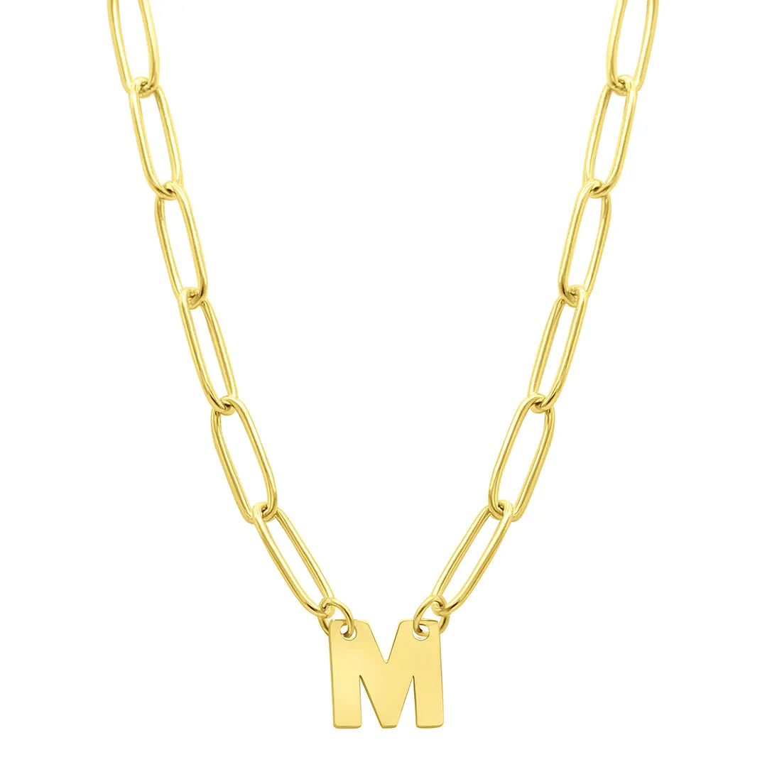 Tarnish Resistant 14K Gold Plated Mini Initial Paperclip Chain Necklace