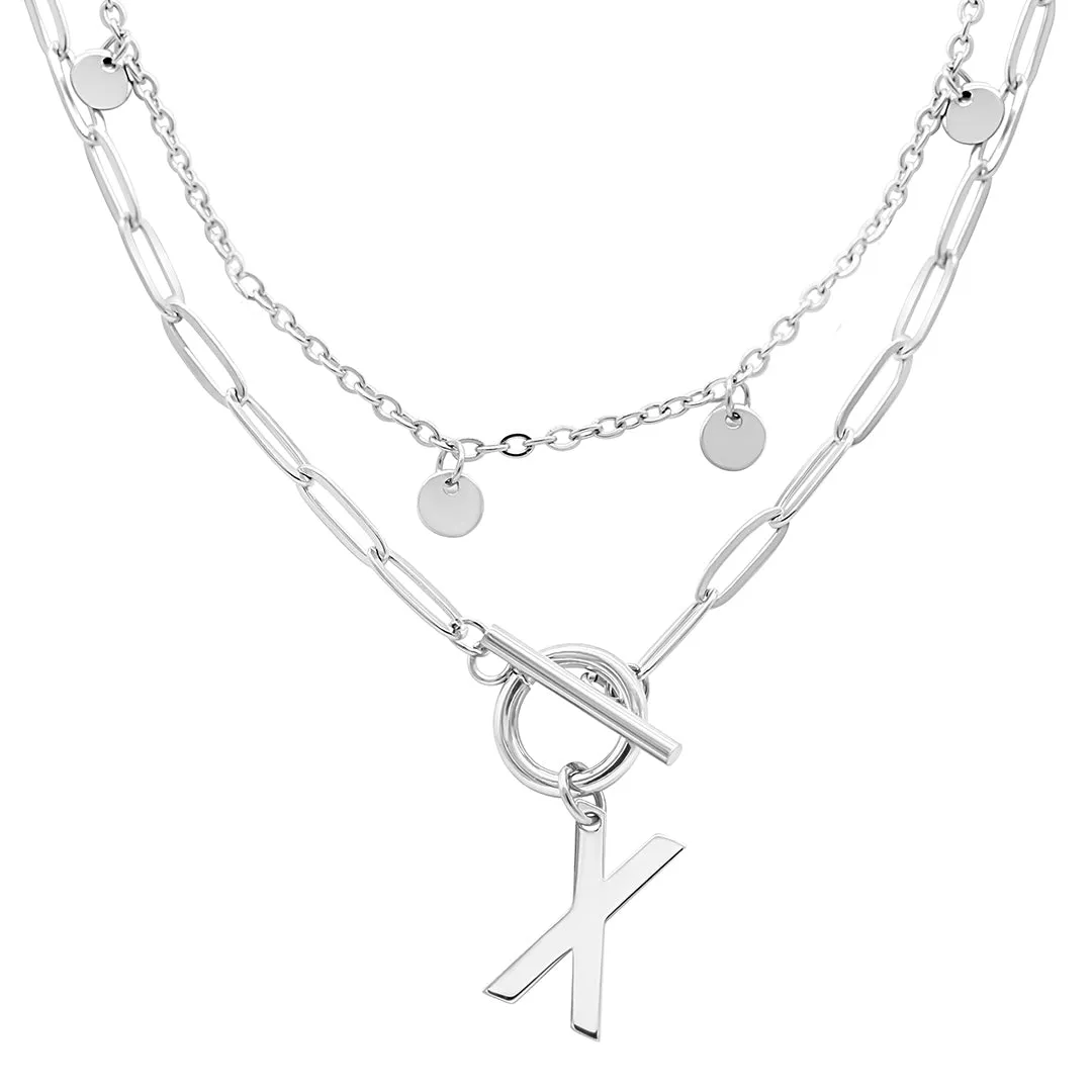 Tarnish Resistant Confetti And Paperclip Layered Initial Toggle Necklace