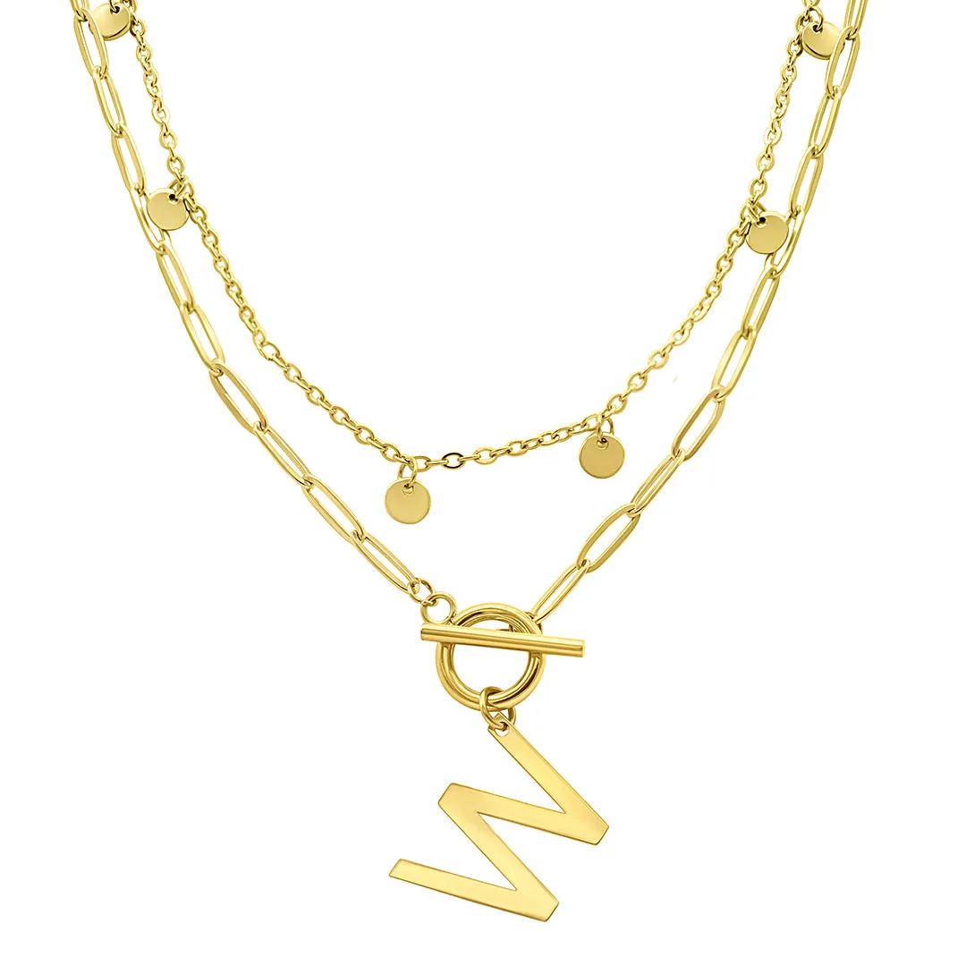 Tarnish Resistant Confetti And Paperclip Layered Initial Toggle Necklace