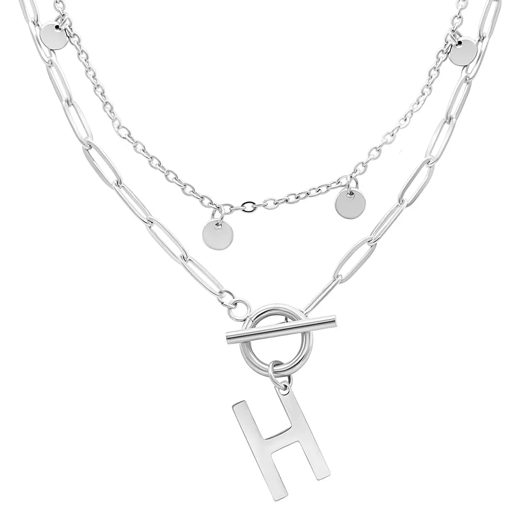 Tarnish Resistant Confetti And Paperclip Layered Initial Toggle Necklace