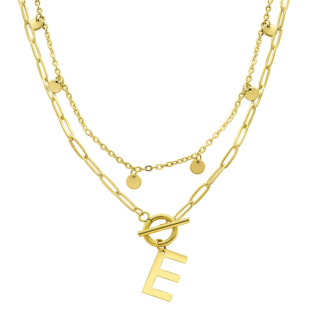 Tarnish Resistant Confetti And Paperclip Layered Initial Toggle Necklace