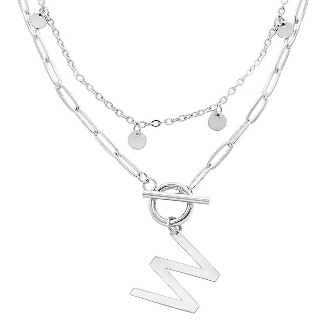 Tarnish Resistant Confetti And Paperclip Layered Initial Toggle Necklace