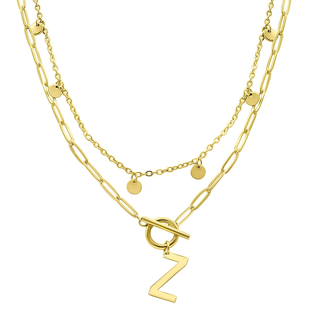 Tarnish Resistant Confetti And Paperclip Layered Initial Toggle Necklace