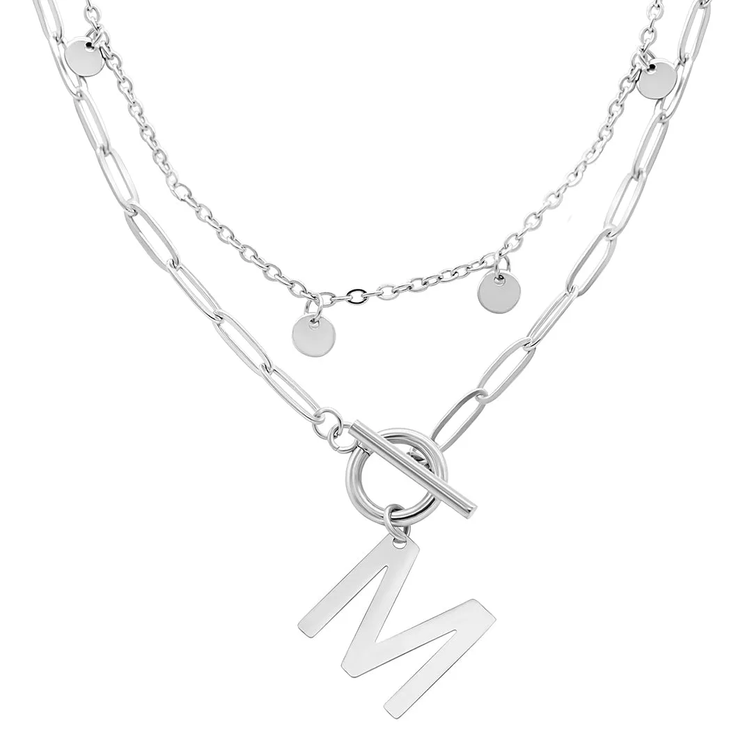 Tarnish Resistant Confetti And Paperclip Layered Initial Toggle Necklace