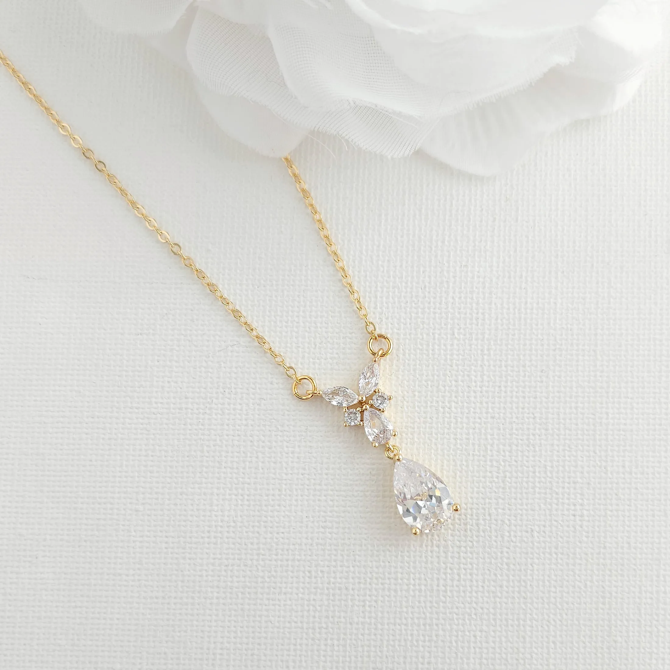 Teardrop Marquise Pendant Necklace for Wedding and Occasions-Anne