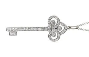 Tiffany & Co. Fleur de Lis Diamond Key Pendant, 18 inch chain