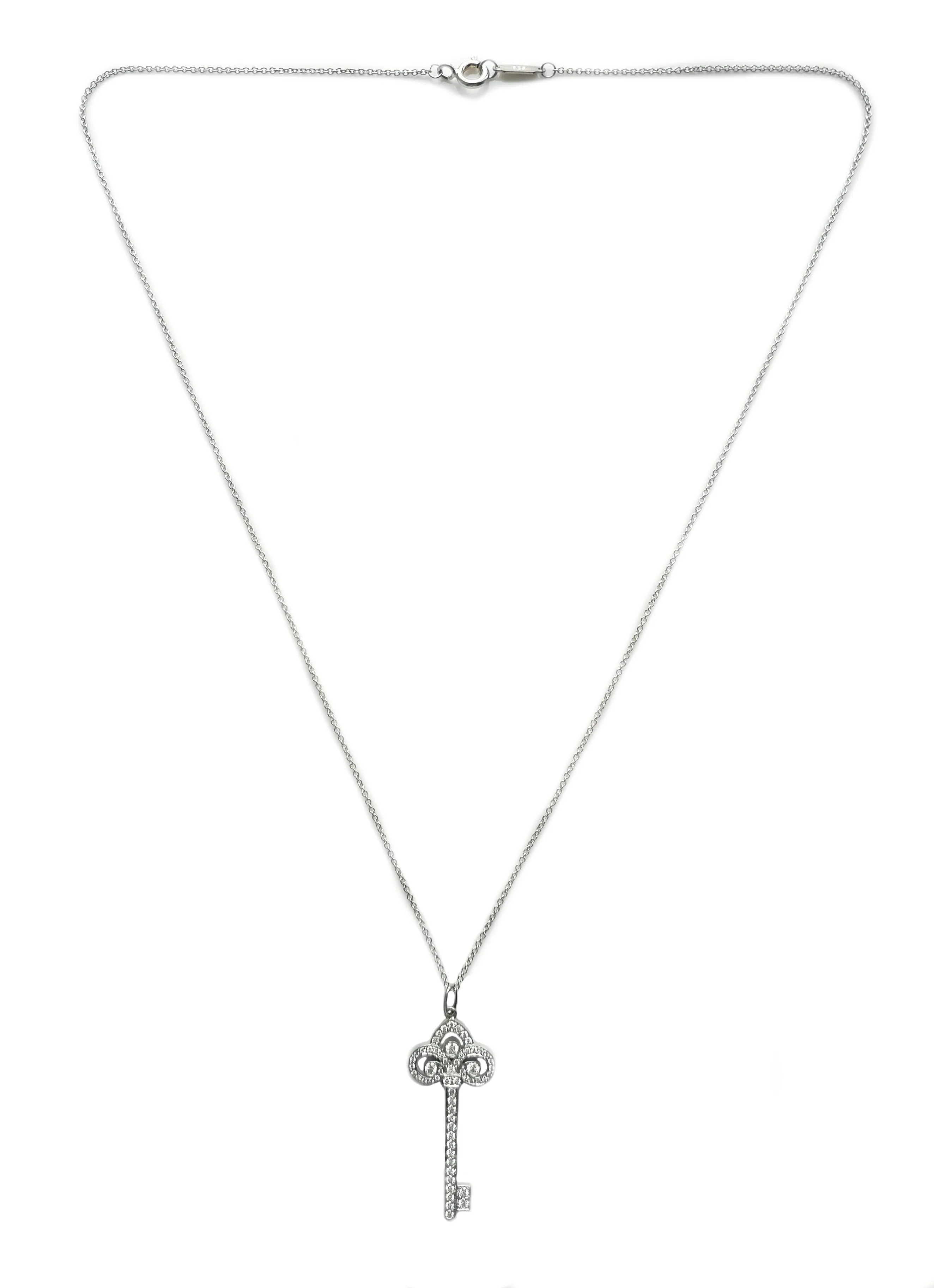 Tiffany & Co. Fleur de Lis Diamond Key Pendant, 18 inch chain