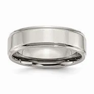 Titanium Ridged Edge 7mm Polished Wedding Band Ring