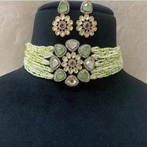 Triangular Moti Choker And Earring Set