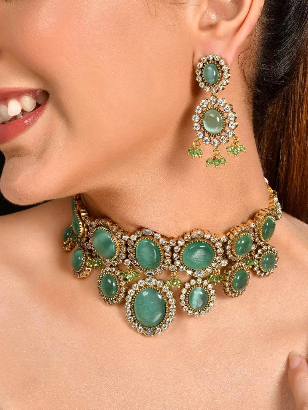 Turquoise Kundan Pearl Necklace Set