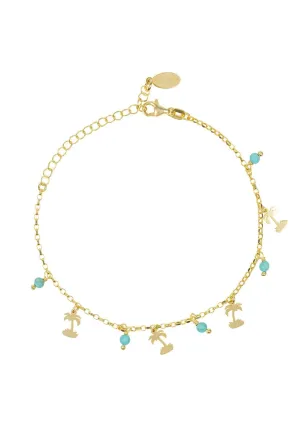 Turquoise Palm Tree Gemstone Bracelet Gold